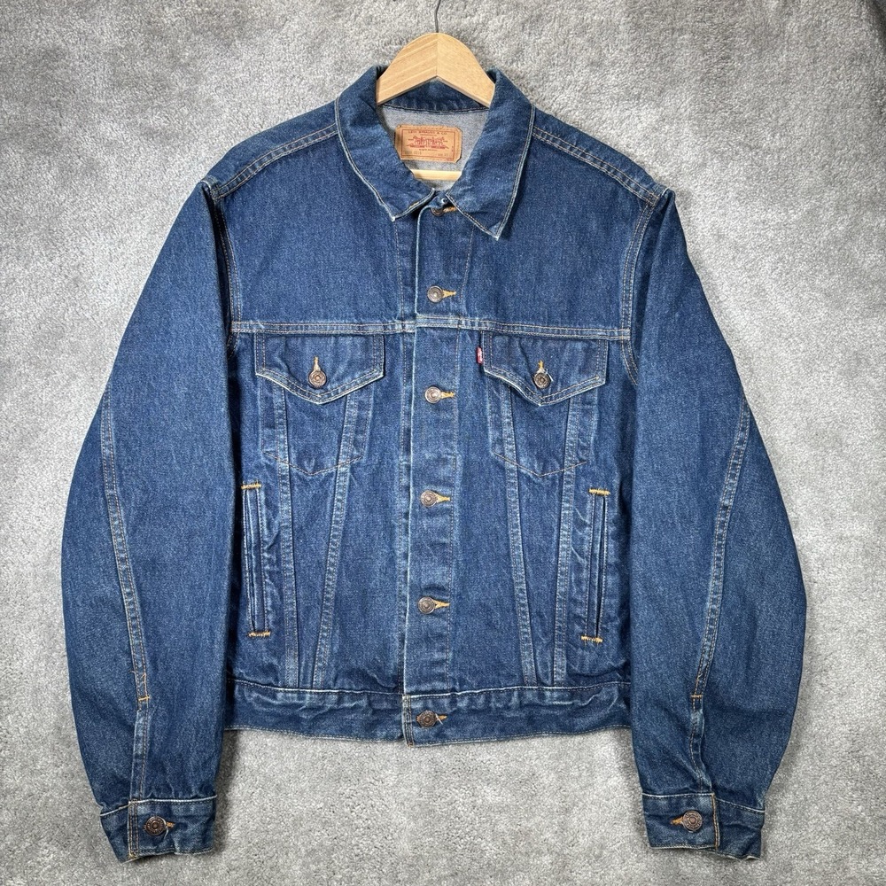 Vintage Levis Trucker Jacket Mens 46 Dark Blue Denim Type 3 80s Made‎ In USA